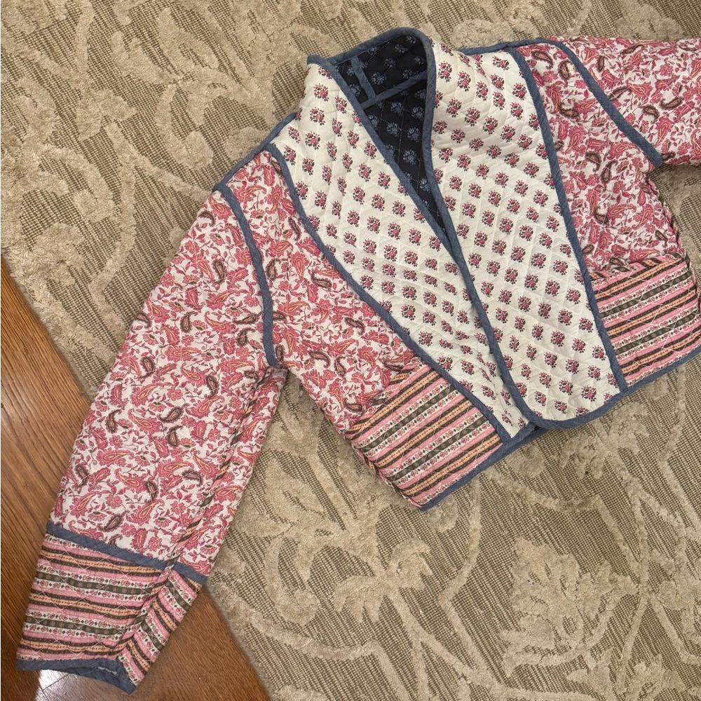 Mango QUILTED REVERSIBLE JACKET Pailsey Blue Pink White 100% Cotton Size Small - Picture 12 of 14